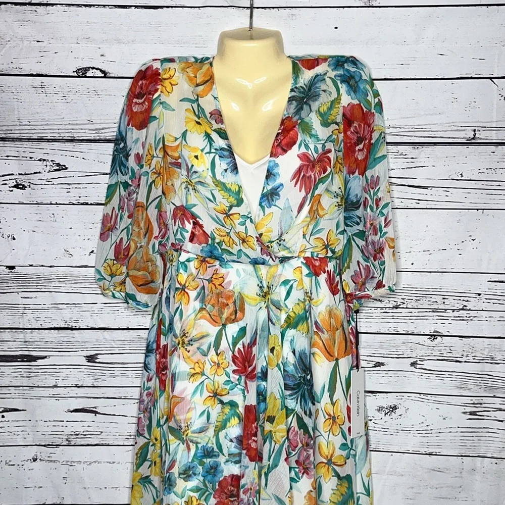 Calvin Klein NWT Size 10 Floral Print High-Low Hemline Dress - Picture 2 of 4